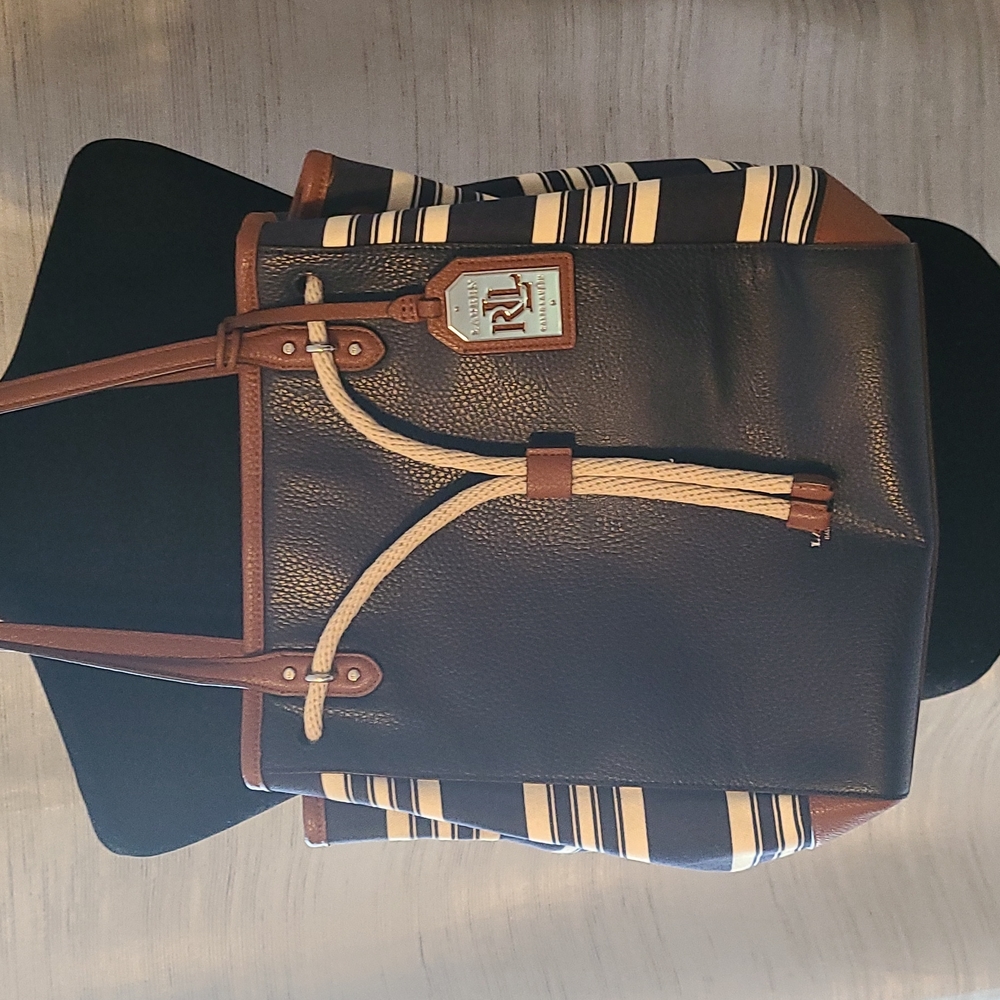 Ralph Lauren Oxford striped leather handbag